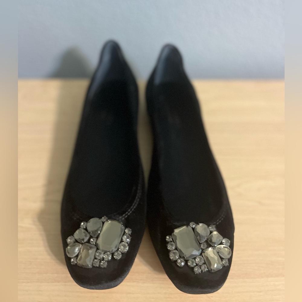 Talbots Black Flats Rhinestone Detail Size 9.5 Vintage Dress Loafers